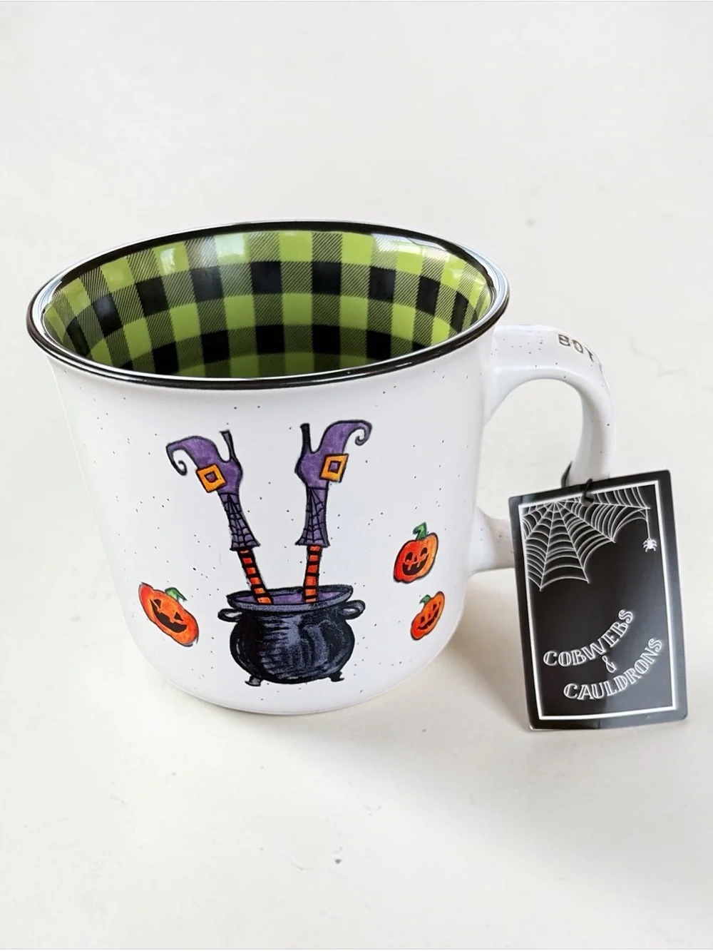 NWT WITCH CUP COBWEBS & CAULDRON BOTTOMS UP WITCHES LARGE STONEWARE MUG 16OZ